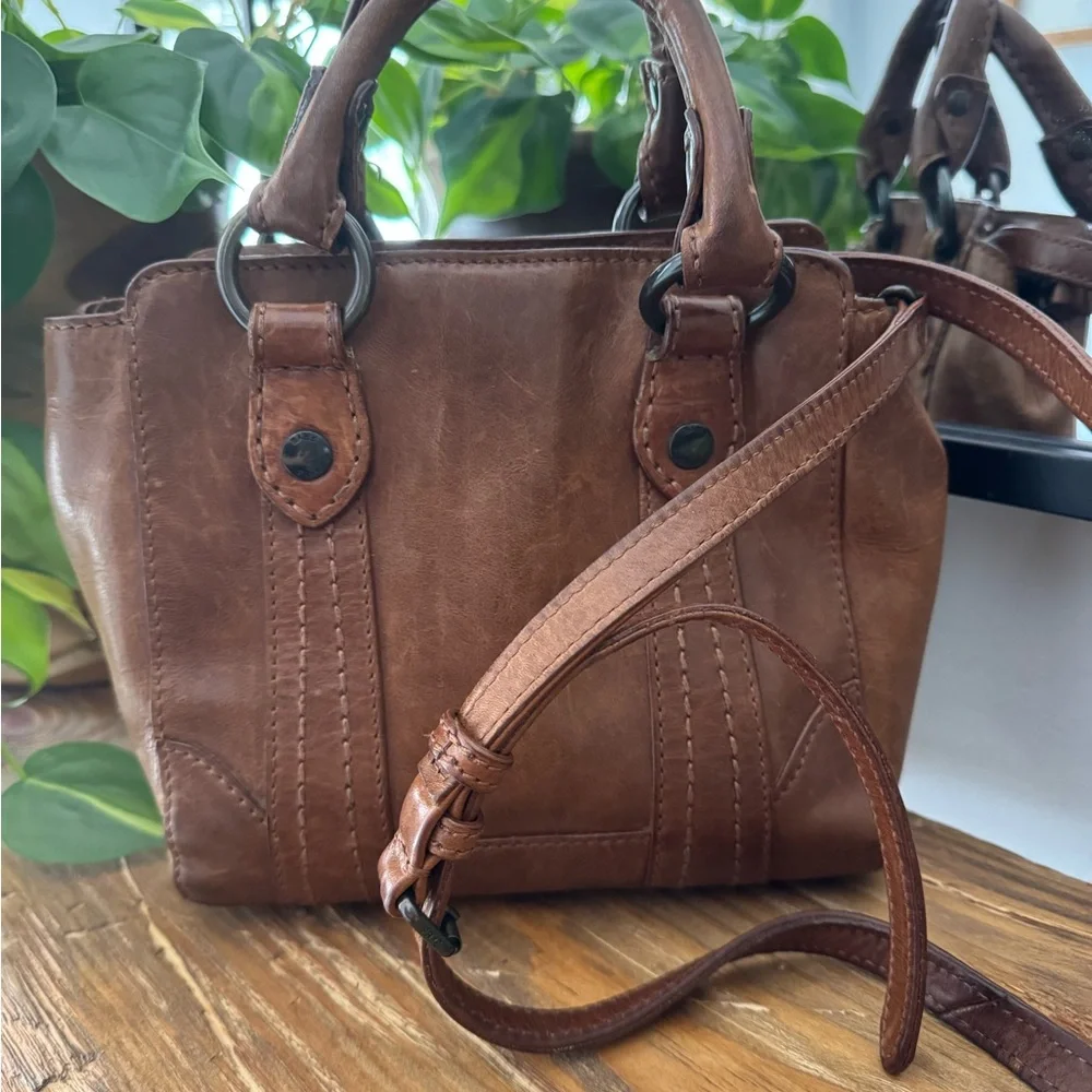 Frye Melissa Small Brown Leather Crossbody Satchel - Picture 2 of 8